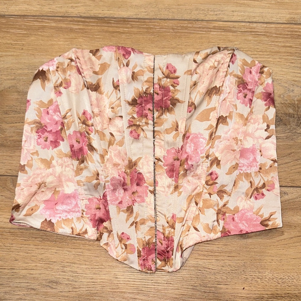 Windsor Floral Bustier Crop Top in Pink and Cream